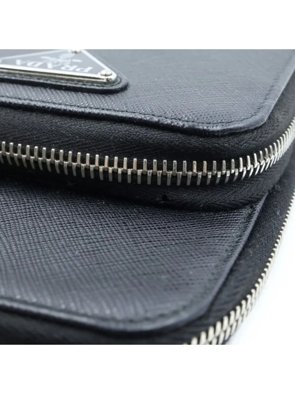 Prada Triangle Logo Saffiano Leather Shoulder Bag Phone Case Pouch Black